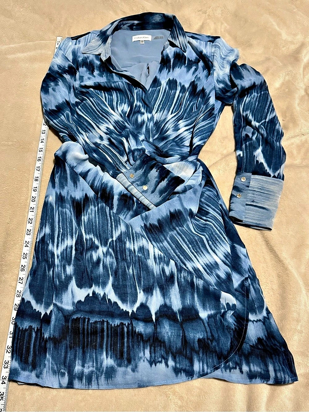 Calvin Klein Blue & White Abstract Midi Dress Size Small Like New
